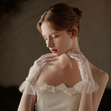 Flytonn-Wedding Gloves Short White Lace Lace Pearl Bridal Gloves