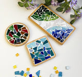 FLYTONN-Handmade DIY Mosaic Cup Mat Bottom Bamboo Pad Heart Square Coaster Parent-Child Early Education Free Creation Handicraft Toys