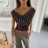 Flytonn-Polka Dot Chiffon Patchwork One Shoulder Tank Top For Women Asymmetrical Slim Backless Tie Back Crop Vest Y2K Streetwear