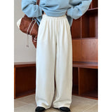 FLYTONN-Air Cotton Drawstring Elastic Waist Draping Wide Leg Casual for Women's Extremely Simple Tube Pants