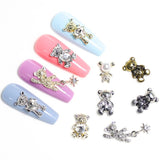 Flytonn 2pcs 3D Alloy Bear Nail Art Decoration Crystal Heart Gold Silver Metal Nails Charms Jewelry DIY Manicure Professional Accessory