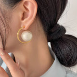 Flytonn-Exaggerated Retro Gold Color C-shaped Large Pearl Pendant Earrings 2024 Girls' Fashion Jewelry for Women‘s Halloween Accessories