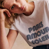 Flytonn-Retro sports style outfit streetwear 90s fashion Paris Amour Soleil Letters Printing French Vintage Style White T Shirts Women Short Sleeve Loose Cotton Summer Tops Chic Tees