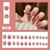 Flytonn- 24Pcs/Set Short Square Fake Nails Butterfly Heart French Contracted Artistic Nail Arts Manicure False Nails With Design