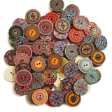 FLYTONN-15-25mm 50pcs Retro Wooden Buttons 2 Holes for Handwork Sewing Scrapbook Clothing Button DIY Crafts Accessories Gift Card Decor