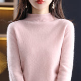 Flytonn-100 %Pure Cashmere Sweaters Women's half turtleneck bottom sweater pullover sweater autumn/winter  new