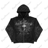 Flytonn-90s streetwear - American retro hoodie fashionable gothic skull print oversized hoodie for women Y2K street hip-hop casual clothes versatile