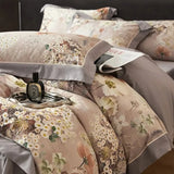 FLYTONN-Brushed 1000TC Egyptian Cotton Bedding Set Double Queen King Floral Blossom Print Soft Duvet Cover Flat/Fitted Sheet Pillowcases