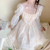 FLYTONN-Long Sleeve Kawaii Lolita Dress Women Casual Vintage Mini Dress Female Japanese Fairy Aesthetic Style One Piece Dress