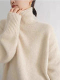 Flytonn-Autumn winter new high collar cashmere sweater women 100% pure cashmere thick knit pullover sweater women loose languid breeze