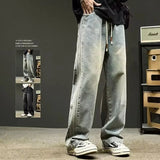 Flytonntore-Streetwear Men Outfits Tomboy Fits -90s streetwear -Elastic Waist Baggy Jeans For Men Side Striped Wide Leg Denim Pants Korean Fashion Casual Trousers Y2K Vintage jean hombre