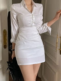 Summer Women Dress Shirt White Evening Female Vintage Maxi Party Beach Women Dresses Casual Elegant Prom Long Sleeve Bodycon