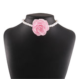 Flytonn Imitation Pearl Bead Flower Choker Women's Necklace On The Neck White  Floral Rose Chocker 2023  Jewelry Korean Y2K Accessories