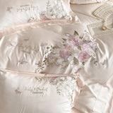 Cifeeo-Butterfly Flowers Embroidery Bedding Set 800TC Lyocell Eucalyptus Fiber Soft Silky Breathable Duvet Cover Bed Sheet Pillowcases