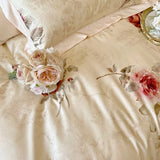 FLYTONN-1000TC Cotton Chic Blooming Rose Flowers Bedding Double Queen King 4Pcs Duvet Cover with zipper Flat/Fitted Sheet Pillowcases