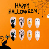 Flytonn-Halloween Nails 24Pcs Short Oval Halloween Fake Nail Almond Spider Web Press on Nail Ghost Pumpkin Cute Wearable Nails for Women&Girl Nail Art