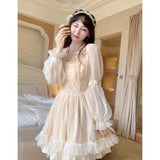 FLYTONN-Long Sleeve Kawaii Lolita Dress Women Casual Vintage Mini Dress Female Japanese Fairy Aesthetic Style One Piece Dress