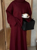 Flytonn-Christmas Thanksgiving Gift New Year's Eve Casual Outfits High Neck Full Sleeve Elegant Burgundy Sweater Suit Fashion Loose Solid Color Skirt Set 2024 Woman Autumn New Commuter Outfits