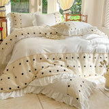 Flytonn-Korean Princess Style Bedding Set, Lace Patchwork, Embroidery Ruffles, Duvet Cover Set, Bed Sheet, Pillowcases, 4Pcs