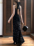 Flytonn-Retro Sequins Evening Party Dress Sleeveless Slim Mermaid Long Dresses for Women Spring New  Prom Robe Wedding Vestidos Mujer