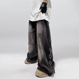 Flytonn- Streetwear y2k 90s Fashion -American Style Oversized Pocket Retro Baggy Jeans Men Y2k Hip Hop Punk Wide Leg Straight Overalls Black Denim Pants Streetwear