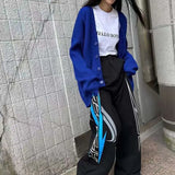 Flytonn-American style retro high street hiphop black letter print high waist casual loose wide legs sweatpants women korean women pants