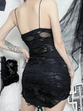 Flytonn Punk Sexy Bodycon Dress Women Mall Gothic Streetwear Tattered Strapless Mini Dress Harajuku Y2k Emo Alt Clubwear Female