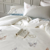 Flytonn-Luxury Butterfly Embroidery Lyocell Cotton Soft Silky Cool Feeling Skin Friendly Bedding Set Duvet Cover Bed Sheet Pillowcases