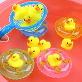 FLYTONN-Kids Floating Bath Toys Mini Swimming Rings Rubber Yellow Ducks Fishing Net Washing Swimming Toddler Toys Water Fun