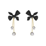 Flytonn-Black Bow Metal Tassel Stud Earrings Party Fashion Jewelry Girl Unusual Accessories for Woman PartyJewelry