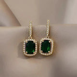 Flytonn-Luxury Exquisite Geometric Green Crystal Pendant Earrings for Woman Korean Fashion Jewelry Wedding Party Girl's Elegant Earrings