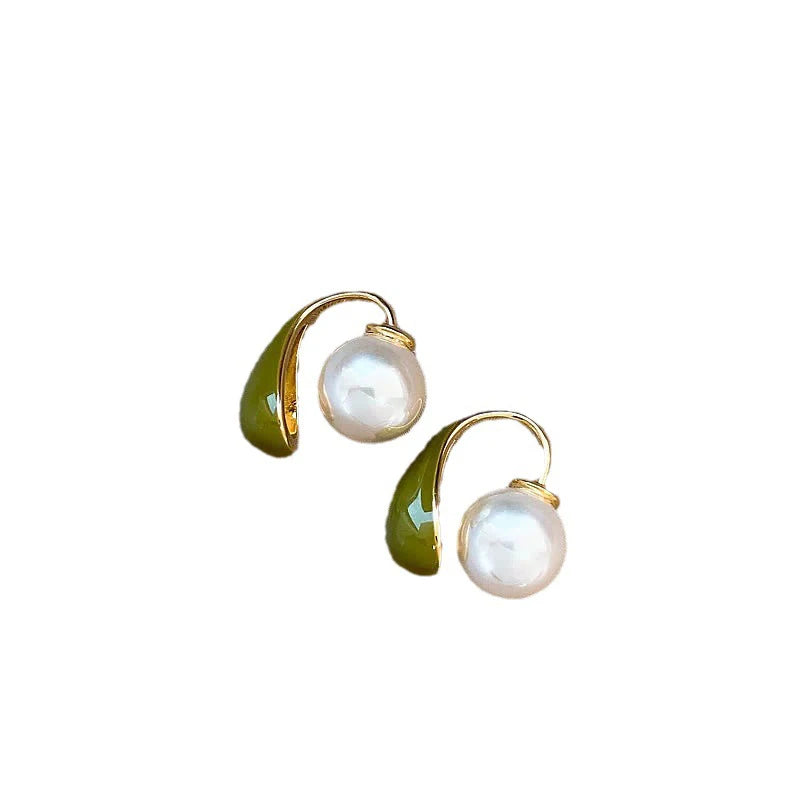 Flytonn-New Design Enamel Arc Metal Pearl Pendant Back Hanging Earrings 2024 Fashion Jewelry for Women‘s Girl‘s Daily Wear Accessories
