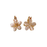 Flytonn-Girl's Elegant White Enamel Opals Five Leaf Petal Flower Earrings 2024 New Fashion Jewelry for Women‘s Party Sweet Accessories