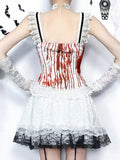 Flytonn Gothic Lolita White Skirt Women Streetwear Harajuku Hotsweet Lace Patchwork High Waist Bandage A-line Skirt with Chain