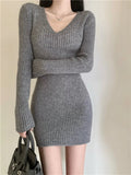 Spring Women Dress Bodycon Mini Evening Female Vintage Party Knitted Women Dresses Girl Casual Vestido Prom Sexy Skinny Fall Y2K