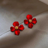 Flytonn-S925 Silver Needle Senior Red Petals Net Red Temperament Cute Small Flower Earrings Female Jewelry Earings Fashion Jewelry