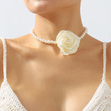 Flytonn Imitation Pearl Bead Flower Choker Women's Necklace On The Neck White  Floral Rose Chocker 2023  Jewelry Korean Y2K Accessories