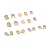 Flytonn- 24Pcs/Set Macaron Short False Press on Nail Tip Designs Detachable Reusable Fake Nails Stick-on Nail Art DIY Tips