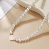 Flytonn Flytonn New Trendy Shell Heart Imitation Pearls Necklace Women Handmade 6mm Stone Beaded Necklace For Women Jewelry Gift