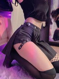 Flytonn Punk Mall Goth Shorts Skirt Women Y2k E-girl Streetwear Harajuku Leg Ring Buckle Detachable High Waist Emo Alt Clubwear