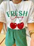 Flytonn-Creative Fresh Cherry Fruit Prints Women Tee Shirts Hip Hop Summer T Shirt Casual Comfortable Clothes Unisex Cotton T-Shirts