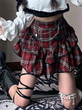 Flytonn Punk Gothic Red Plaid Skirt Women Vintage Y2k E-girl Emo Alt High Waist Cake Skirt Harajuku Fairycore Grunge Clubwear