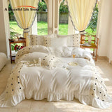 Flytonn-Korean Princess Style Bedding Set, Lace Patchwork, Embroidery Ruffles, Duvet Cover Set, Bed Sheet, Pillowcases, 4Pcs