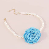 Flytonn Imitation Pearl Bead Flower Choker Women's Necklace On The Neck White  Floral Rose Chocker 2023  Jewelry Korean Y2K Accessories