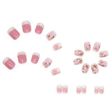 Flytonn- 24pcs/pack Wearable Nails Pearls Retro Flowers White Short Nail Art Finished Removal Wearable Nail Stickers With Wearing Tool