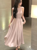 Flytonn-France Vintage Halter Evening Party Long Dresses for Women Solid Sleeveless A-line Princess Wedding Prom Robe New Spring Vestido