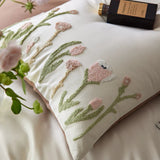 Flytonn-80S Long Staple Cotton Chic Tulip Towel Embroidery 4Pcs Bedding Set Queen King Duvet Cover Set Flat/Fitted Bed Sheet Pillowcases