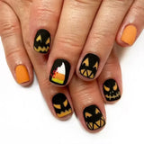 Flytonn-Halloween Nails 24Pcs/set Black Halloween Press on Nails Pumpkin Ghost Cat Design Short Square Fake Nails Full Cover Acrylic Nail Tips for Women