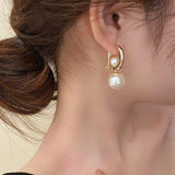 Flytonn-Gold Color Letter D Pearl Korean New Fashion Jewelry Earrings Before After Elegant Women's Daily Versatile Accessories