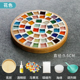 FLYTONN-Handmade DIY Mosaic Cup Mat Bottom Bamboo Pad Heart Square Coaster Parent-Child Early Education Free Creation Handicraft Toys